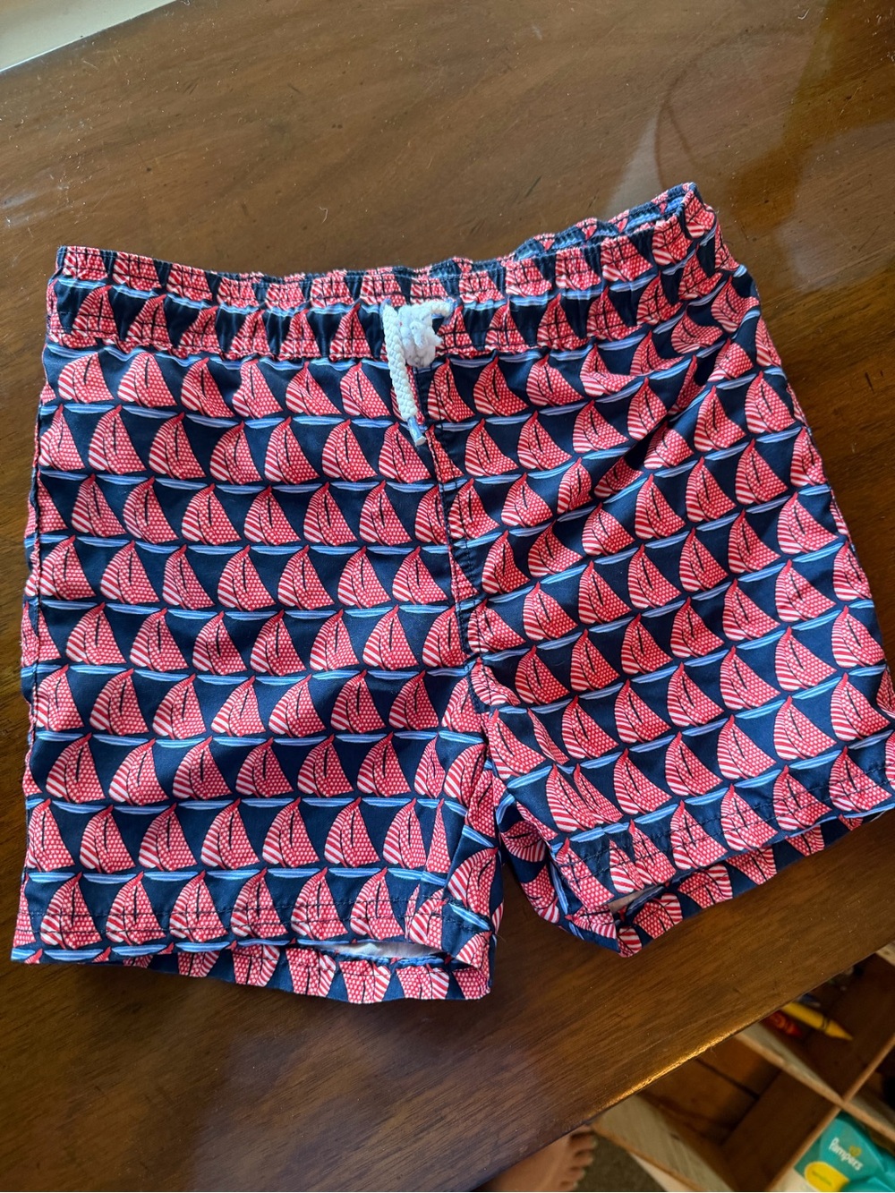 Janie and Jack Navy and Red Sailboat Print Swim Trunks